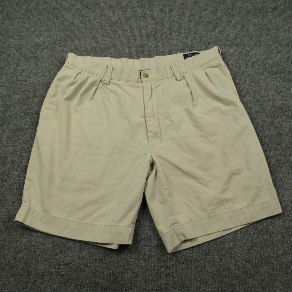 Polo Ralph Lauren Shorts Men 36x8 Beige Classic Fit Pleated Cotton Preppy Summer